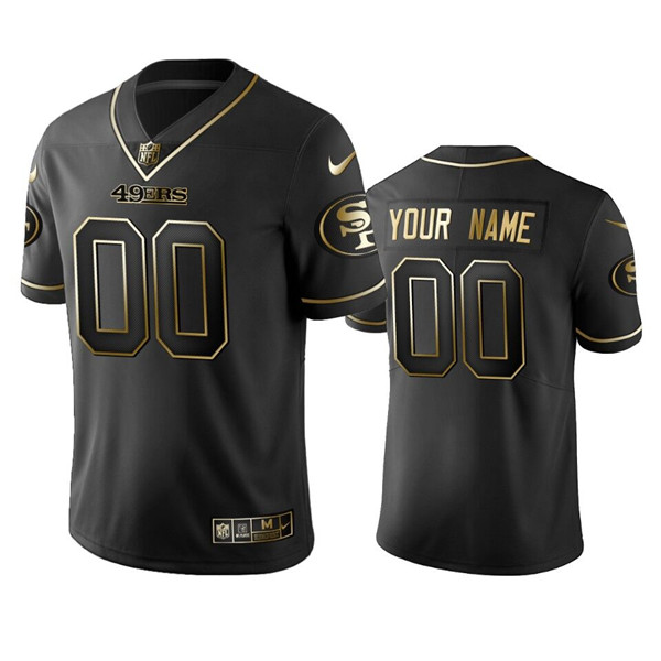 Men's San Francisco 49ers Customized Black Golden Stitched NFL Jersey